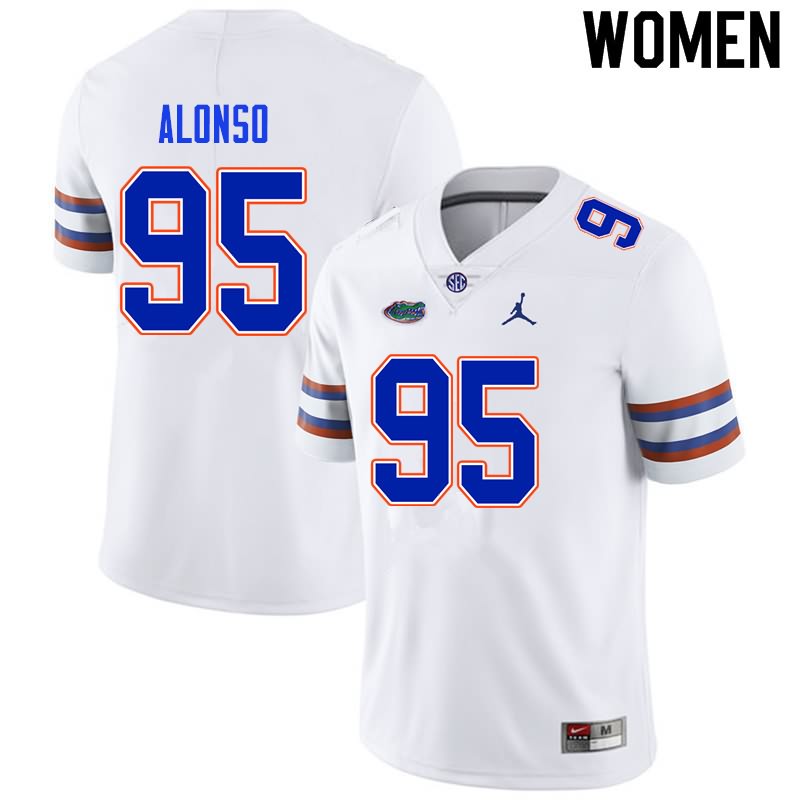 NCAA Florida Gators Lucas Alonso Women's #95 Nike White Stitched Authentic College Football Jersey NQN2464FN